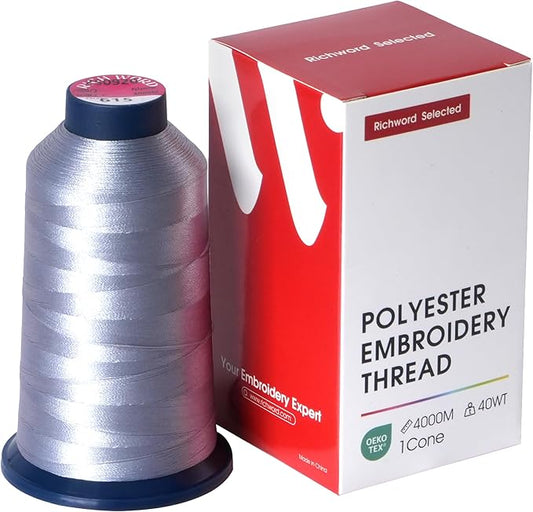 Poolin Embroidery Machine Thread Richword Selected Gray 4000M 40WT Polyester Embroidery Thread – Smooth, Strong Single Spool for Home & Commercial Machines 0615