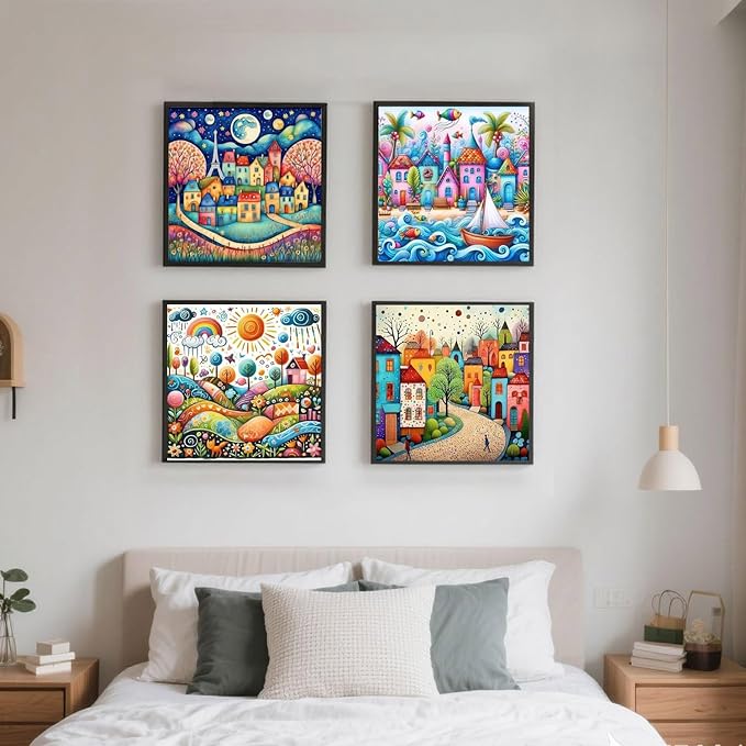YPF 4 Packs Diamond Painting Kits for Adults Cartoon Diamond Painting Crafts DIY 5D Diamond Art Kits for Beginner Home Wall Decoration Gift 11.8x11.8 Inches (4 Pack Landscape Abstract)
