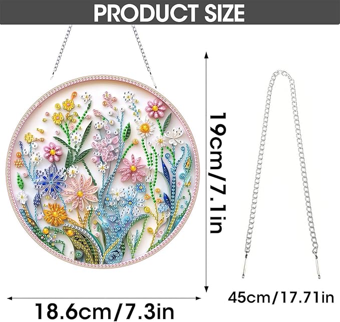 SKRYUIE Hanging Diamond Art Kits for Adults Pendant Flower, Special Shaped Crystal DIY Diamond Painting Kit, Acrylic Board Wreath Pendants Double Sided, Home Decor 7.48 x 7.32 Inch c3