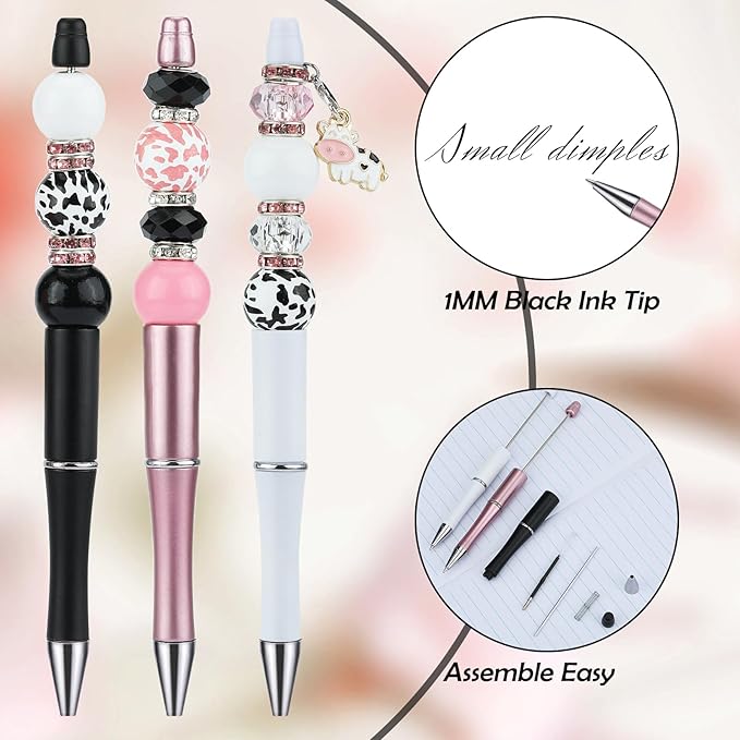 18pcs DIY Beadable Pens Bulk Pens for Beads Cow Pattern Beaded Pen Kit for Students Teacher Office Supplies DIY Making Gifts(Cow)