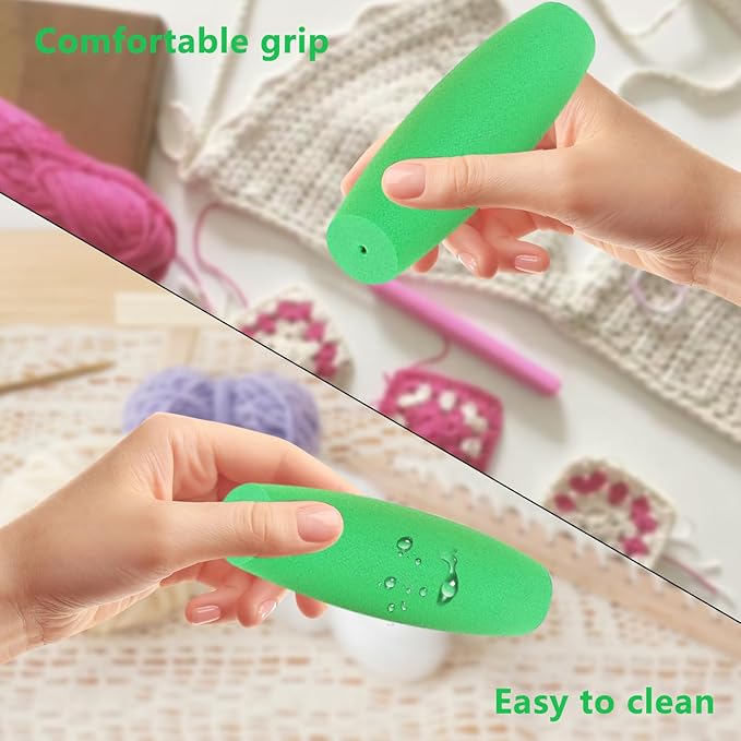 HEYLEAYAR Green Crochet Hooks Grips, 5Pcs Ergonomic Crochet Hook Handle, Foam Grip Handle Crochet Accessories Fits 2mm to 3mm Crochet Needles