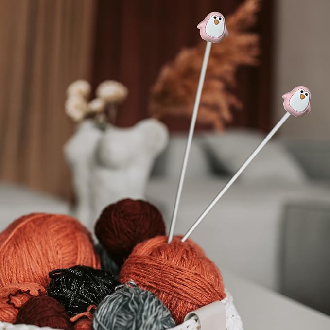 SPANSEE 6 PCS Penguin Knitting Needle Point Protectors, Knitting Needle End Caps, Stitch Stoppers for Knitting Needles, Knitting Accessories fit Size 2.5-13 (3mm-9mm) Needles