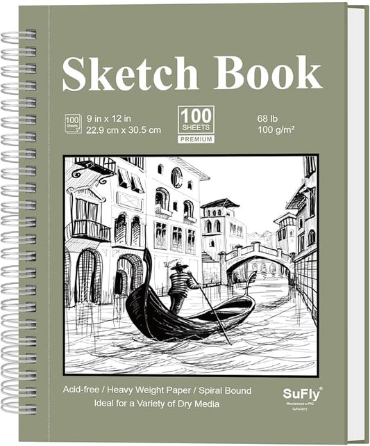 9 x 12 sketchbook, 68lb/100gsm sketch pad 100 sheets spiral bound acid free drawing paper with hard cover art paper for drawing and painting for graphite pencil, charcoal, pastels, for kids & adults