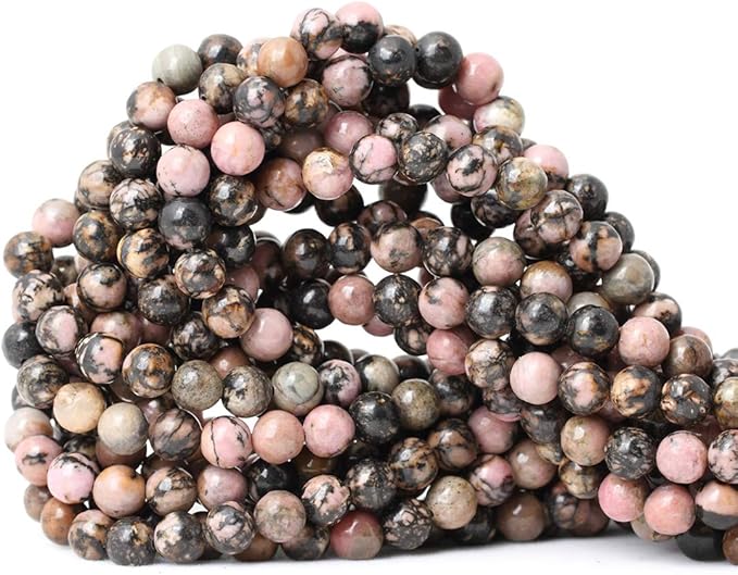 cheavian 60pcs 6mm natural black line rhodochrosite gemstone smooth round loose beads for jewelry making 1 strand 15"