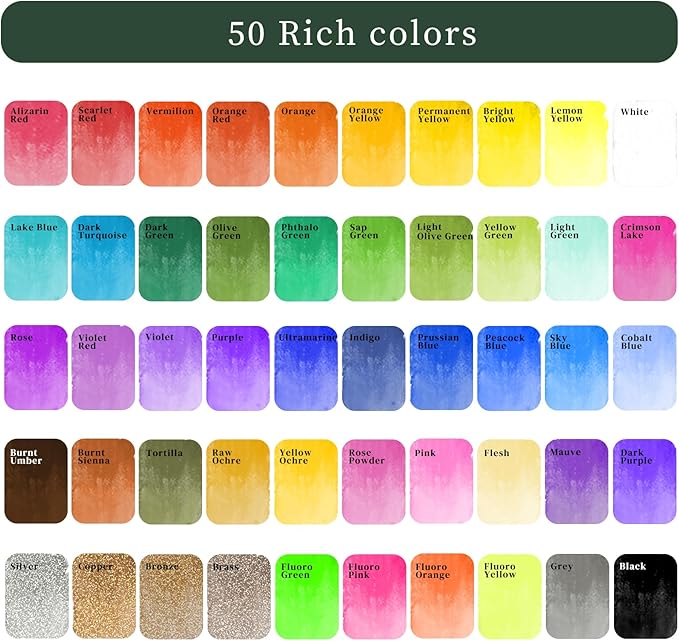 Artecho Watercolor Paint Set 50 Colors, Travel Watercolor Set with Watercolor Papers and Brushes, Ideal for Amateur Hobbyists, Painting Lovers and Artists