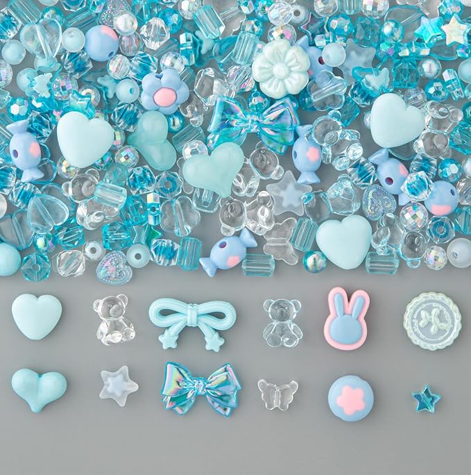 LAIDANLA Acrylic Blue Beads for Keychain Making Blue Cute Beads for DIY Kawaii Jewelry Bracelets Necklace Phone Charm Assorted Random Aesthetic Kandi Bead Charms 160g