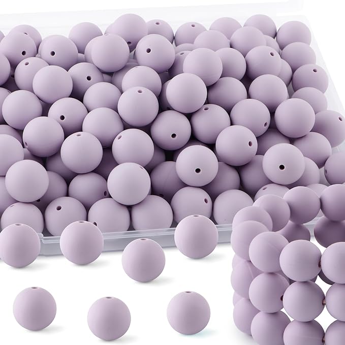 65Pcs 19mm Silicone Beads for Keychain Making Bracelet Necklace, Bulk Round Silicone Beads for Pens（Lilac）