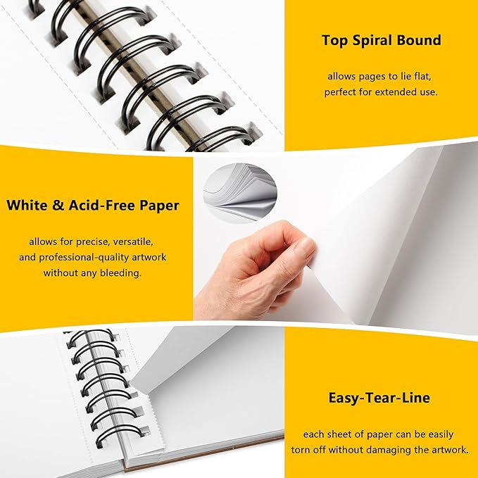 winner 5.5" x 8.5" sketch book, 400 sheets top spiral bound sketch pad, 68lb/100gsm white acid free drawing paper, drawing writing sketching pad, art supplies for kids adult beginners artists, 4 pack