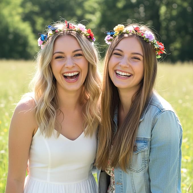 KorViSHOW DIY Flower Crowns Making Kit, 100 Pcs Make Your Own Butterfly Floral Headband Making Kit, DIY Creativity Fairy Flower Hair Accessories Craft Set for Women Birthday Party Arts Creative Gifts