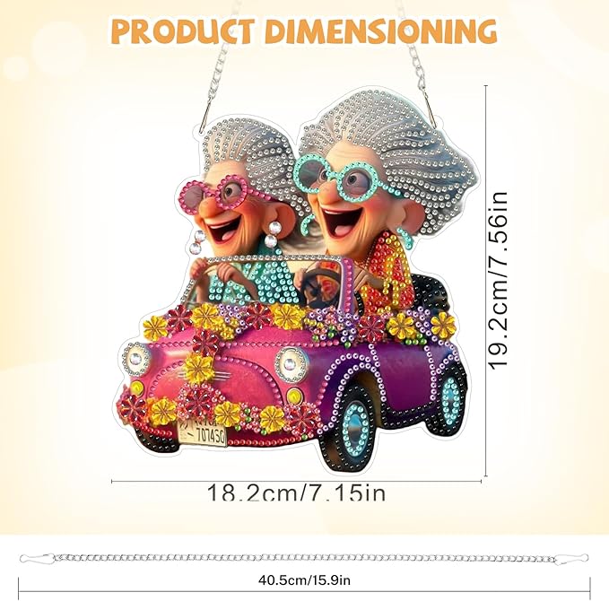 Funny Diamond Art Hanging Kits for Adults, Diamond Art Suncatchers Fun Senior Ladies, 5D Special Shape Diamond Painting Pendant Window Ornament Gifts for Home Wall Door Garden Decor
