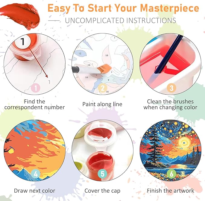 Framed Paint by Numbers Kit for Adults Beginners & Kids Ages 8-12, Starry Night Acrylic Easy Paint by Number with Frame, Watercolor Paint by Number Kits on Canvas Framed (10 * 10 Inch, without Easel)