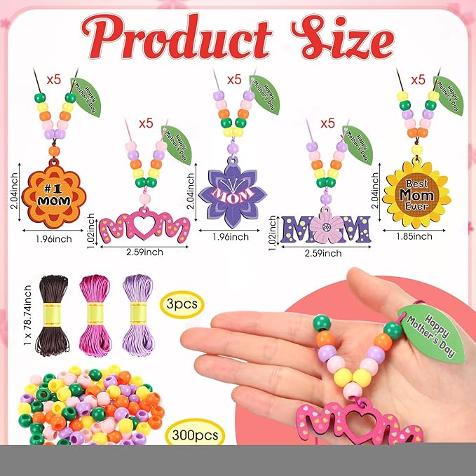 Jetec 25 Sets Mom Gifts from Daughter Son Mothers Beads for Necklace Bracelet Mother's Day Craft DIY Letters Jewelry Making Kit Bulk for Classroom School Toddlers Fun Activities Party Favors
