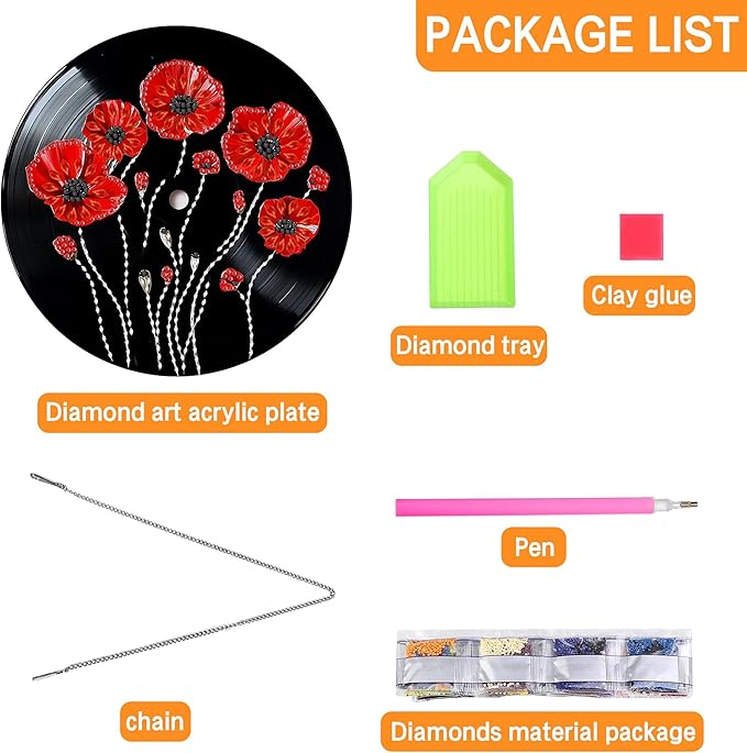 Ginfonr Diamond Painting Kits Hanging Pendant, Flowers Diamond Art Kits for Adults, Special Shaped Rhinestone Records Diamond Art, Double Sided Home Hanging Kits for Garden Wall Window (8 x 8inch)