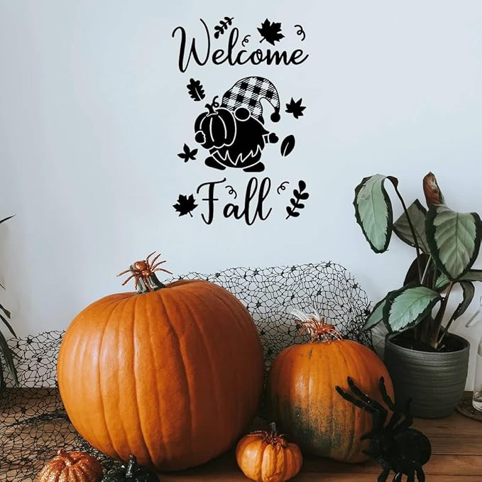 DGAGA Welcome Fall Silk Screen Stencils Reusable Self Adhesive Chalk Mesh Stencils Autumn Silkscreen Transfers for Painting on Wood,Craft,DIY Farmhouse Sign Screenprinting Starter Kit for Chalk Paste