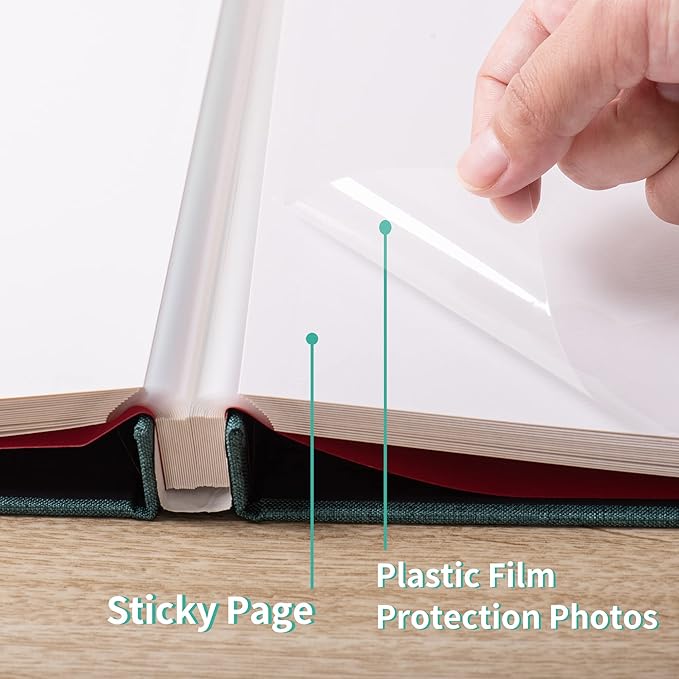 Photo Album Self Adhesive 3x5 4x6 5x7 6x8 8x10 8.5x11 11x10.6 Magnetic Scrapbook Album DIY Length 11x10.6 Inch 40 Pages Linen Cover DIY Photo Album with A Metallic Pen and DIY Accessories(Dark Green)