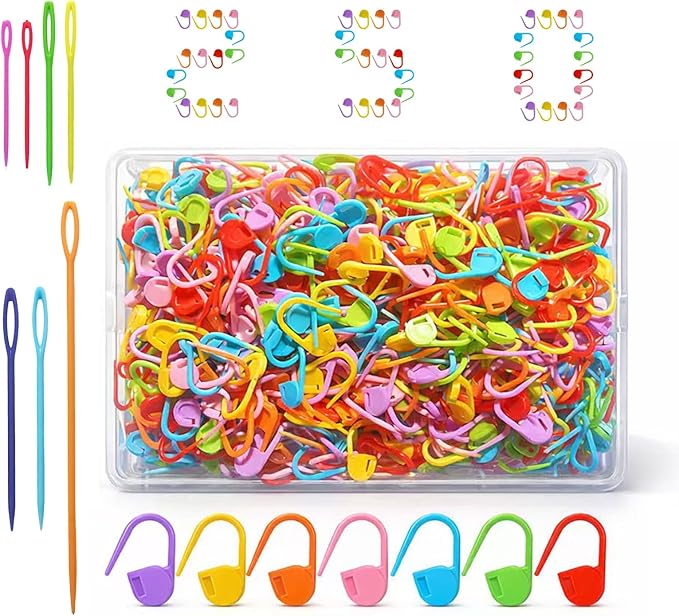Suhfuib 250 PCS Stitch Markers for Crochet and Knitting, Locking Plastic Stitch Counter Clips, 7 Large-Eye Needles and Storage Case, Essential Crochet Accessories and Supplies for Amigurumi DIY Crafts