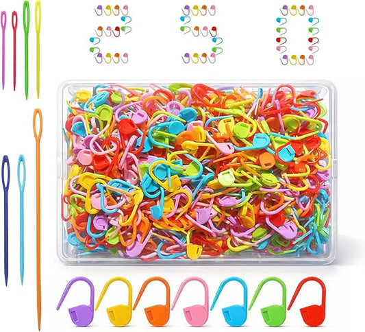 Suhfuib 250 PCS Stitch Markers for Crochet and Knitting, Locking Plastic Stitch Counter Clips, 7 Large-Eye Needles and Storage Case, Essential Crochet Accessories and Supplies for Amigurumi DIY Crafts