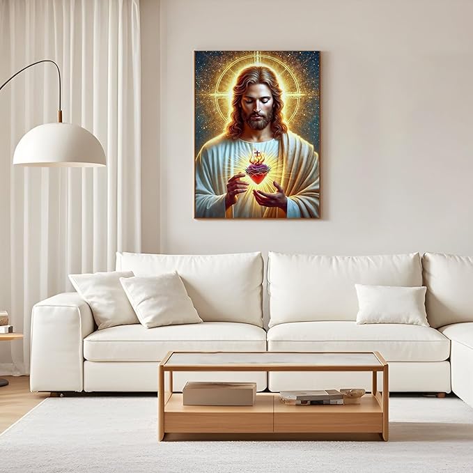 GEEHEIY Jesus Diamond Art Kits for Adults, 5D Religious Jesus Diamond Painting Kits for Beginner, DIY Christian Gem Art Dots for Adults, Perfect for Home Wall Decor 12x16 Inch