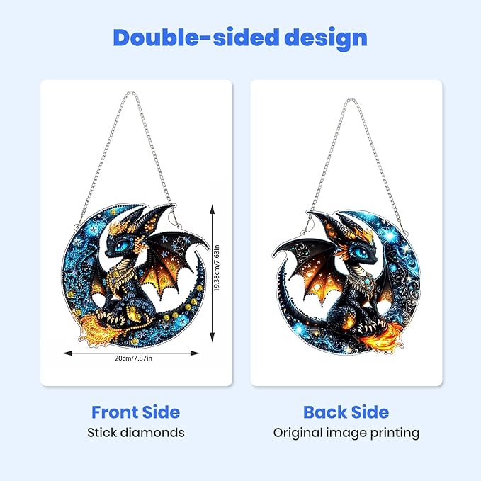 MXJSUA Dragon Special Shaped Hanging Diamond Painting Art Kits for Adults, Crystal Rhinestone Acrylic Gem Art Pendant Ornaments Kit for Home Decor and Gift 7.87 * 7.87 Inch