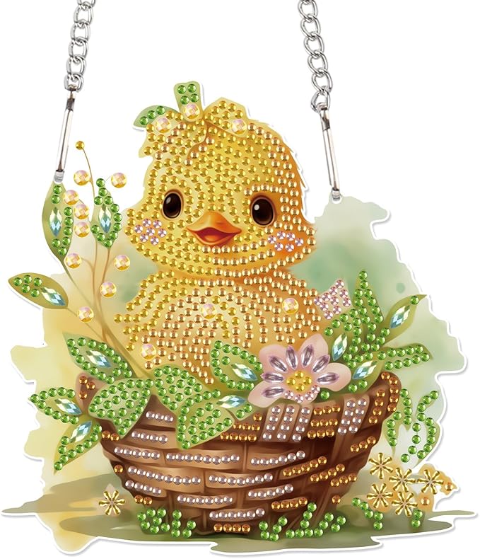 AiYuanzsh Yellow Duck Diamond Painting Kit with Hanging Chain, DIY 5D Diamond Art Hanging Kit for Adults, Acrylic Mini Suncatcher, Special Shaped Crystal Wall Ornament, Home Decor, Holiday Craft