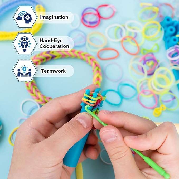 MECCANIXITY 1200 Pcs Loom Rubber Bands Kit with 50 Pcs S-Clips 2-Hooks Rubber Bands Refill Bracelet Making Kits for Weaving DIY Handcrafts Gift, Purple