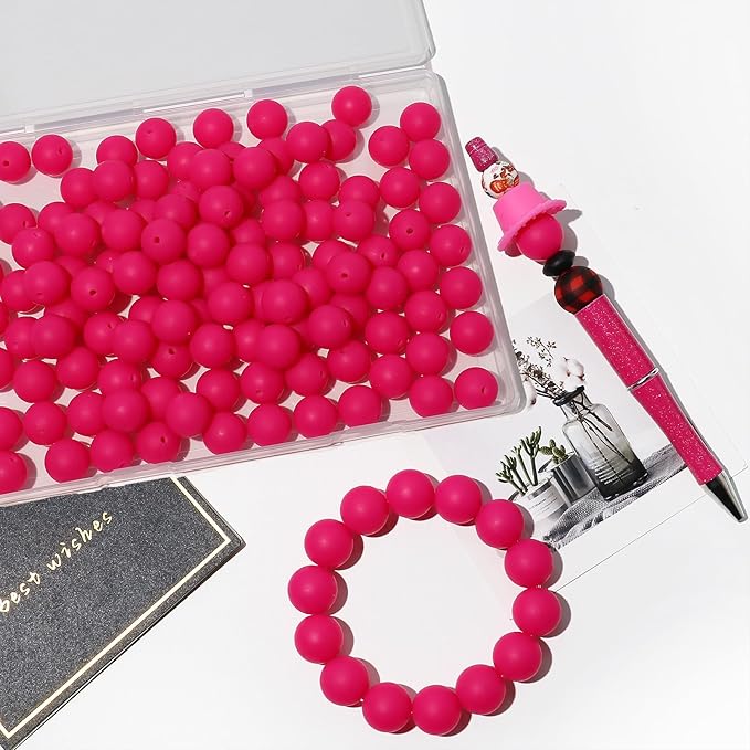 120pcs 15mm Bulk Silicone Beads for Pens, Keychains, Necklaces and Bracelets Making,Assorted Rubber Beads Set (Rose)