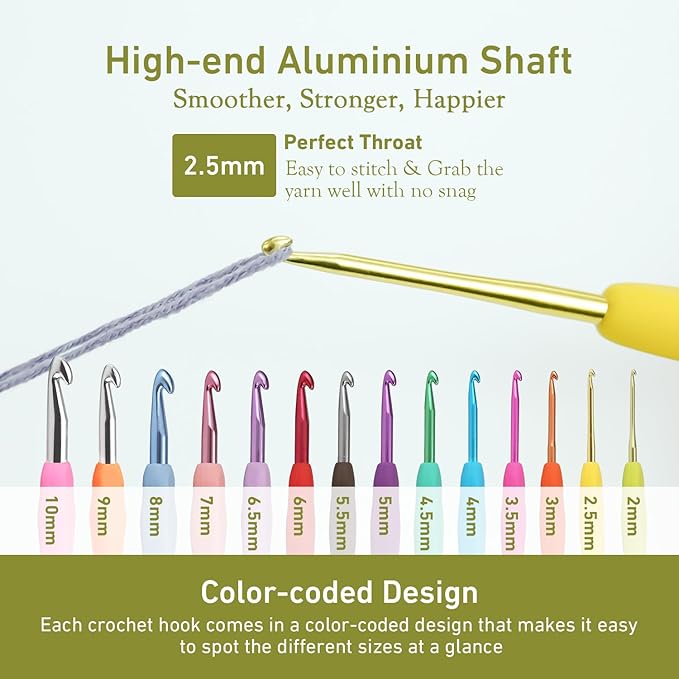 2.5mm Crochet Hook, Supers Smooth 2.5 mm Ergonomic Crochet Hooks for Beginner, Comfort for Arthritic, 1 Pack