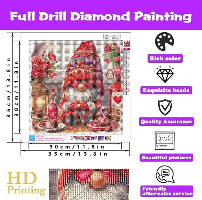WUSARPLY Valentine's Day Diamond Painting Kits for Adults, Gnome Diamond Art Kits Full Drill Diamond Dots Paint with Diamonds Gem Arts and Crafts for Beginner Home Wall Decor