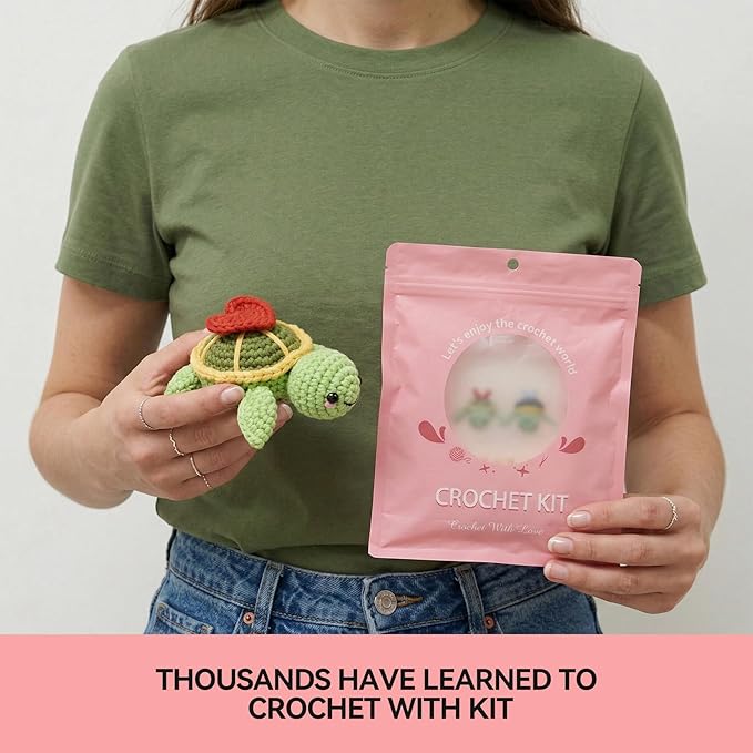 Dakytoo Crochet Kit for Beginners, Amigurumi Crocheting Animal Kits, with Step-by-Step Video Tutorials for Baby Adults Gift- 2 Pack Turtles