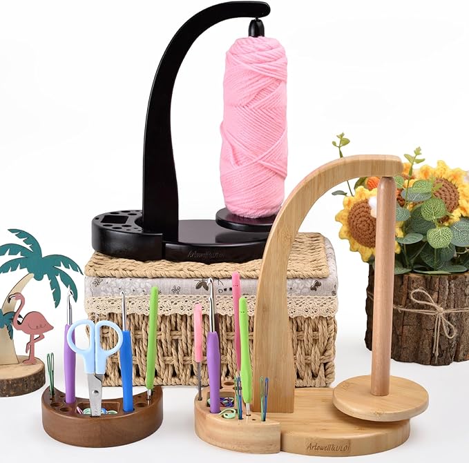 ULOI Crochet Yarn Holder - Upgrade with Crochet Accessories Storage Attachment, Magnetic Wooden Yarn Storage for Knitting Accessories, Perfect for Crocheting and Knitting Projects, Ebony Finish
