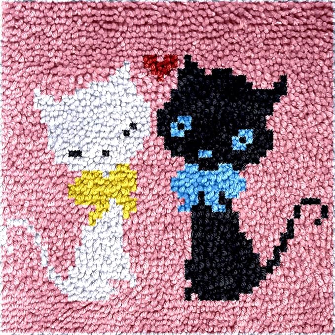 Numptain Latch Hook Kits for Adults,DIY Rug Crafts Cat Pattern Color Printed Canvas,Latch Hook Kits for Beginners Handmade Needlework Crafts Home Decoration,12"x12"