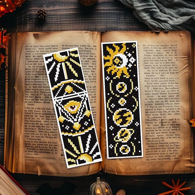 ACRNIGHEET 6PCS Cross Stitch Bookmark Kit for Beginner Sun and Moon Pattern Stamped Cross Stitch Kits for Adults Crossstitch Kits Adult Bookmarks with Instructions Hand Embroidery Craft Gift 11CT