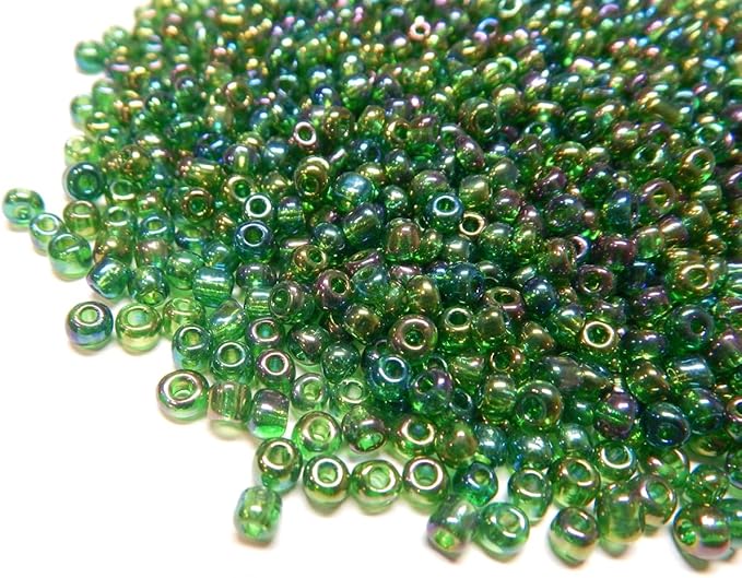 Perlin Glass Seed Beads 4mm 6/0 Round 1100pcs Mini Small Pony Spacer Beads Kit for Jewelry Making Earrings Bracelets Pendants Waist DIY Handmade (Green AB Transparent)