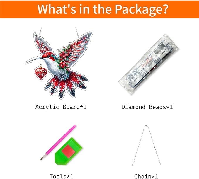 VODAPYC Bird Diamond Art Hanging Kit for Adults, DIY Double Sided Special Shaped Diamonds Art Window Pendant Ornament for Home Wall Decor(Hummingbird)