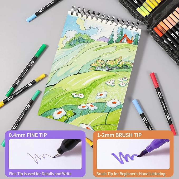 Dual Tip Markers, Brush Art Markers Set with Fine Tip and Brush Tip for Adult Coloring Book, Hand Lettering, Calligraphy & Drawing, Professional Art Supplies Kit for Adults (100 Colors)