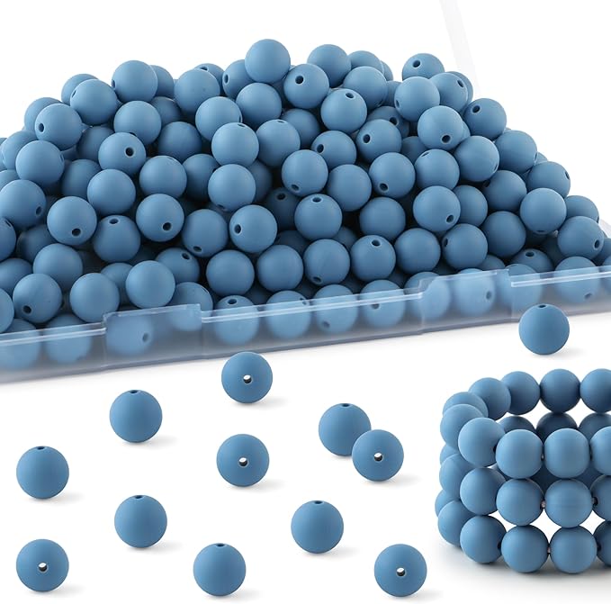 Silicone Beads, 160Pcs 12mm Round, Powder Blue for Keychain Making, Bracelet Making, Necklace Making and Pens