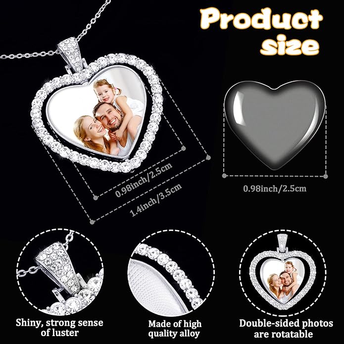 Hicarer 24 Pcs Rhinestone Pendant Trays Set Including 8 Heart Shape Double Sided Blank Pendant Charms with 16 Glass Domes Blank Discs Necklaces Halloween Jewelry Making