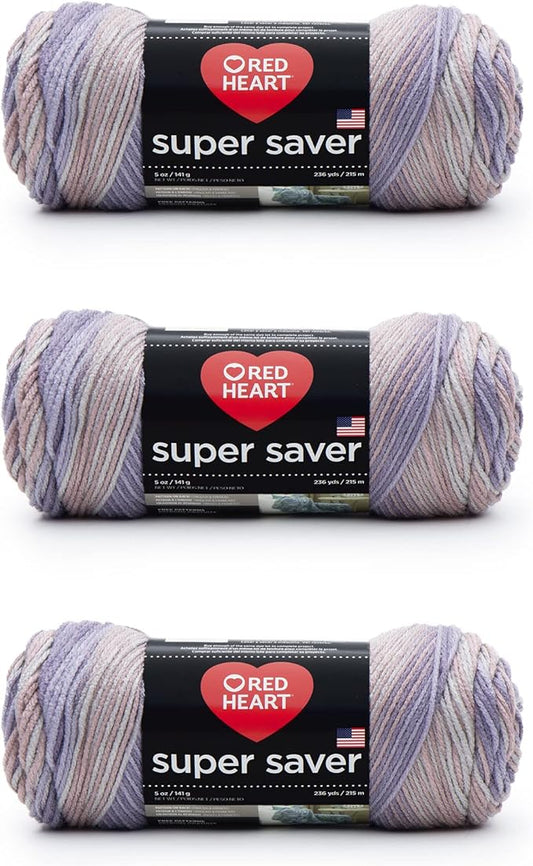 Red Heart Super Saver Yarn, 3 Pack, Mulberry Mix 3 Count
