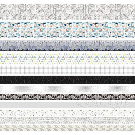 CooBigo Washi Tape Set, 12 Rolls 4 Size Decorative Masking Washi Tapes for Craft, Scrapbook, DIY, Planners, Gift Wrapping (Geometric Pattern)