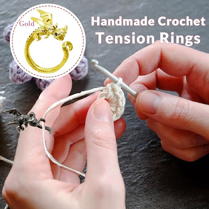 LBU 5Pcs Dragon Crochet Ring + 100Pcs Stitch Markers Adjustable Crochet Tension Rings for Finger Handmade Yarn Guide Crocheting Rings Knitting Accessories with Box Crochet Gifts for Crocheters Women