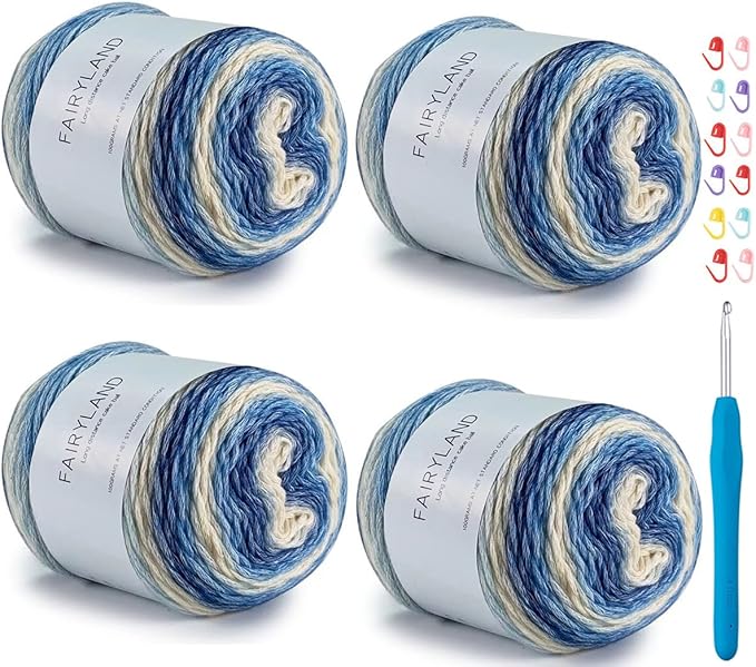 Yarn for Crocheting-Gradient Cake Yarn Ombré Yarn with Vibrant Colors-4x100g 60% Cotton 30% Acrylic 10% Wool,Colorful Soft Rainbow Cotton Crochet Yarn Perfect for Shawls,Scarves,Sweater and Blanket