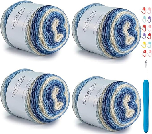 Yarn for Crocheting-Gradient Cake Yarn Ombré Yarn with Vibrant Colors-4x100g 60% Cotton 30% Acrylic 10% Wool,Colorful Soft Rainbow Cotton Crochet Yarn Perfect for Shawls,Scarves,Sweater and Blanket