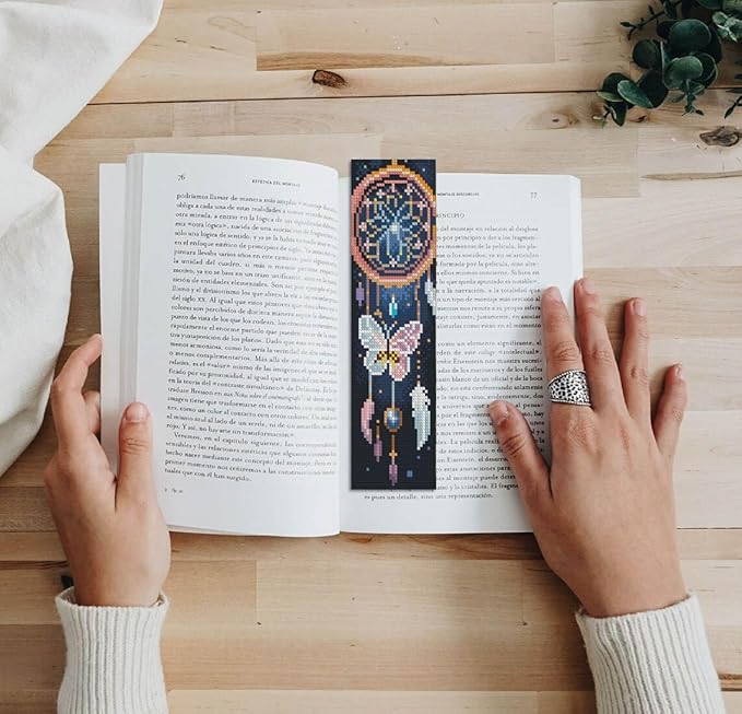 NEGEKFKX 6 Pcs Dreamcatcher Cross Stitch Bookmark Kit for Adult Beginners,Flowers Cross Stitch Kits 14 CT DIY Crossstitch Kits Adult Stamped Bookmark Embroidery Bookmarks Kit