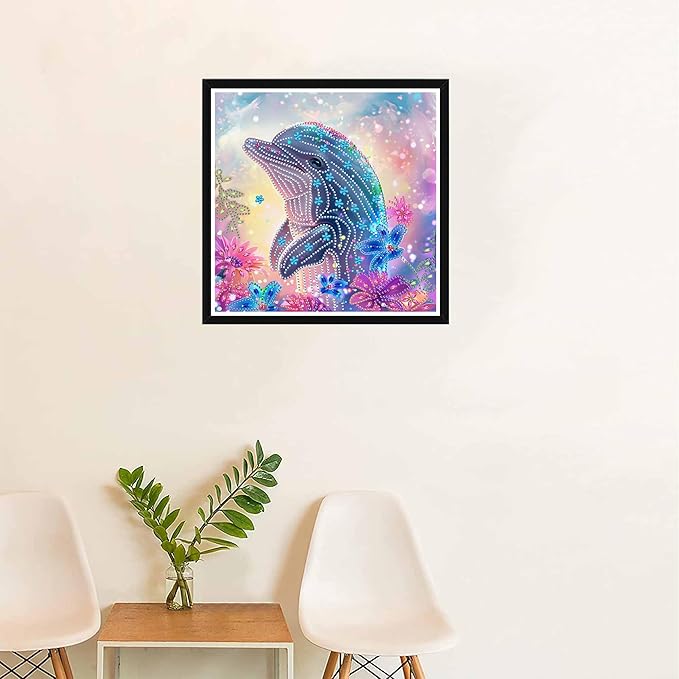 SKRYUIE DIY Diamond Art Kits for Adults Dolphin Special Shape - 5D Diamond Painting Kits for Adults Animal - Crystal Embroidery Cross Stitch - Craft for Wall & Office Decor 12 x 12 Inch c5
