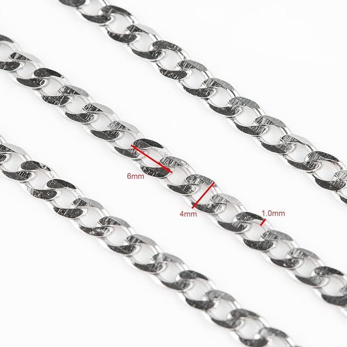 YOUBEIYEE 33 Feet Silver Stainless Steel Chain Link Curb Cuban Chains Spool Bulk with Jump Rings Lobster Clasps for DIY Jewelry Making Necklaces Chokers Findings Bracelets Anklets