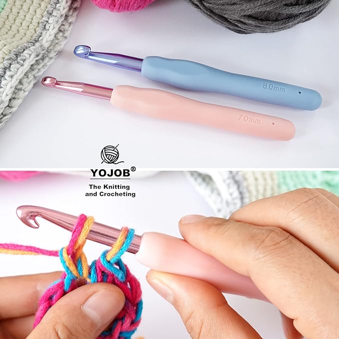 YOJOB 2Pack Size 7.0mm, L / 8.0mm Crochet Hooks, Super Smooth & Ergonomic for Beginner and Advanced (7.0mm, 8.0mm)