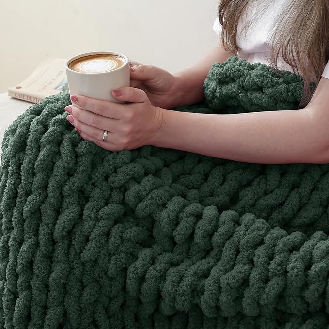 Jumbo Chunky Yarn for Hand Knitting - Super Thick Chenille Chunky Yarn for Crocheting - Extra Soft Bulky Fluffy Blanket Big Yarns 8 Jumbo Pack (27yds,8 oz Each Skein) Dark Green