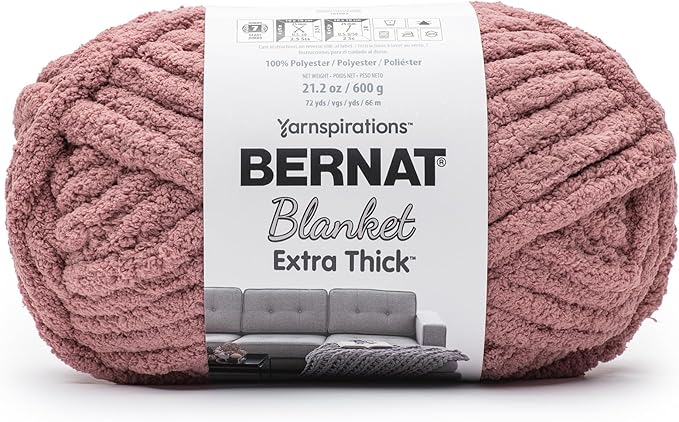 Bernat Blanket Extra Thick Rose Yarn - 1 Pack of 21.12oz/598.74g - 100% Polyester - #7 Jumbo - 72 Yards - Chunky Yarn for Hand Knitting, Crocheting, Crafts & Amigurumi