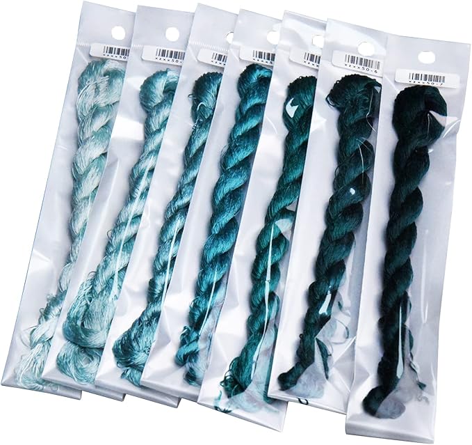 Natural 100% Silk Thread, Handmade Embroidery Thread Silk Floss 7 Colors 110m Each (50)