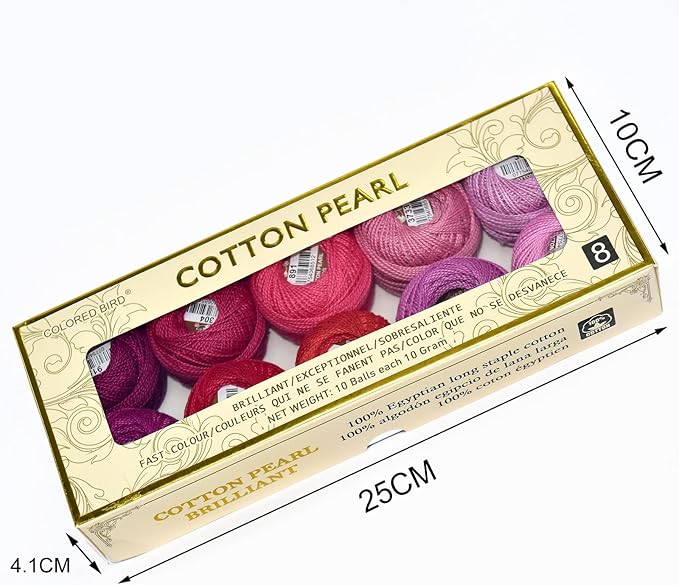 Double Mercerized Egyptian Long Staple Cotton Pearl Thread Ball 10 Grams Rainbow Color Embroidery Thread 10 Colors per Box for Crochet Hardanger Cross Stitch Hand Embroidery,red Series